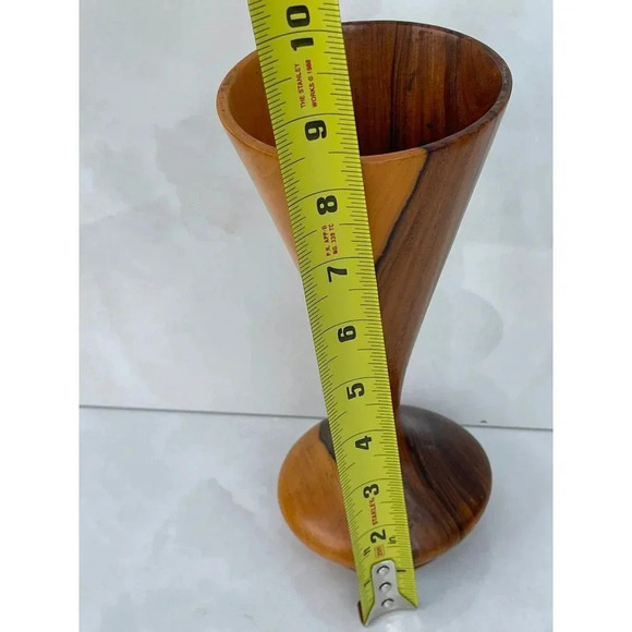 Vintage Wooden Bud Vases Hand Turned Wood Decorations Brown 4"x8.5" - Picture 4 of 7